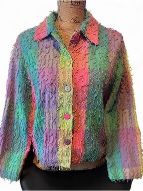 Life Style Pastel Plaid Button-UpBlazer w/ Textured Twists Size M